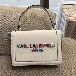 Karl Lagerfeld White Shoulder Bag with Multicolor Logo